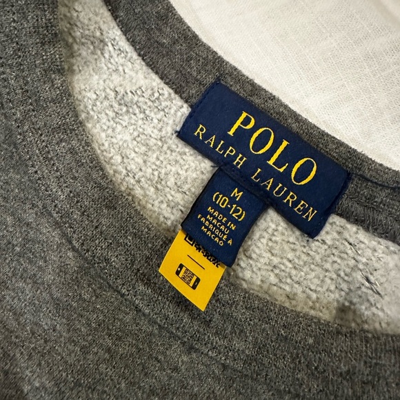 Boys Polo by Ralph Lauren Gray Sweatshirt with Striped 'P' Logo - Picture 2 of 5